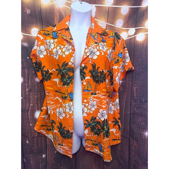 None and/or Unknown Tops - Orange Luau Hawaiian Shirt